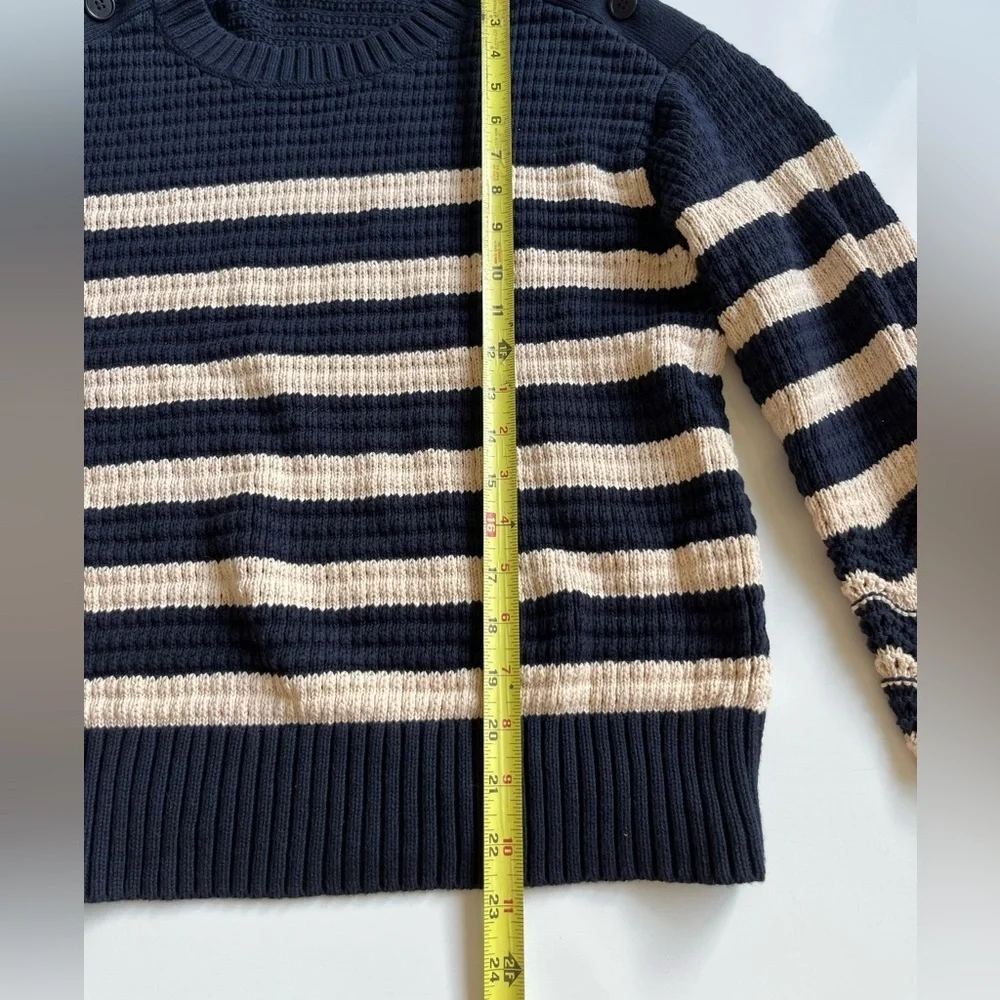 J. Crew Navy and Cream Striped Crew Neck Sweater- knit